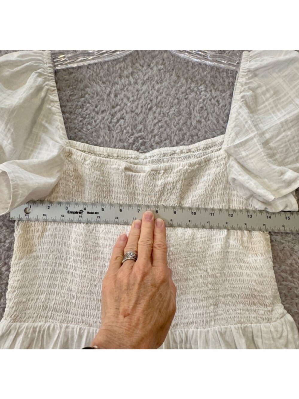 Gap White Tiered Midi Dress Puff Sleeves & Smocked Bodice Size Medium Lined - Picture 7 of 10